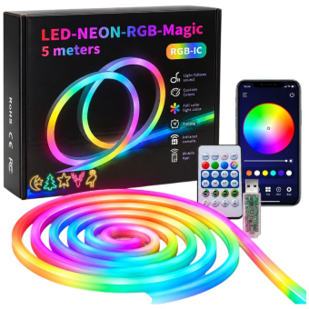 Купить Неоновая светодиодная лента Multicolor, 16 цветов, USB, 5 м, с пультои и приложением оптом